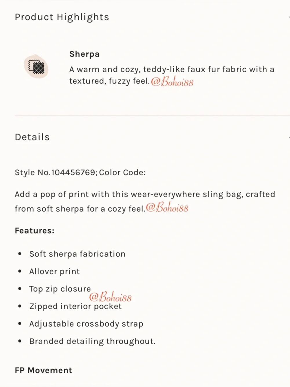 NWT Free People Printed Sherpa Sling Bag